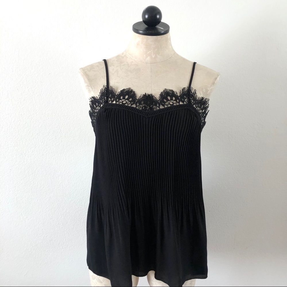 Delfi Revolve black pleated lace tank top blouse